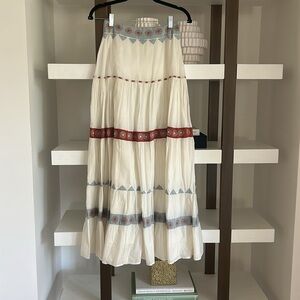 Bohemian Cream and Red Maxi Skirt